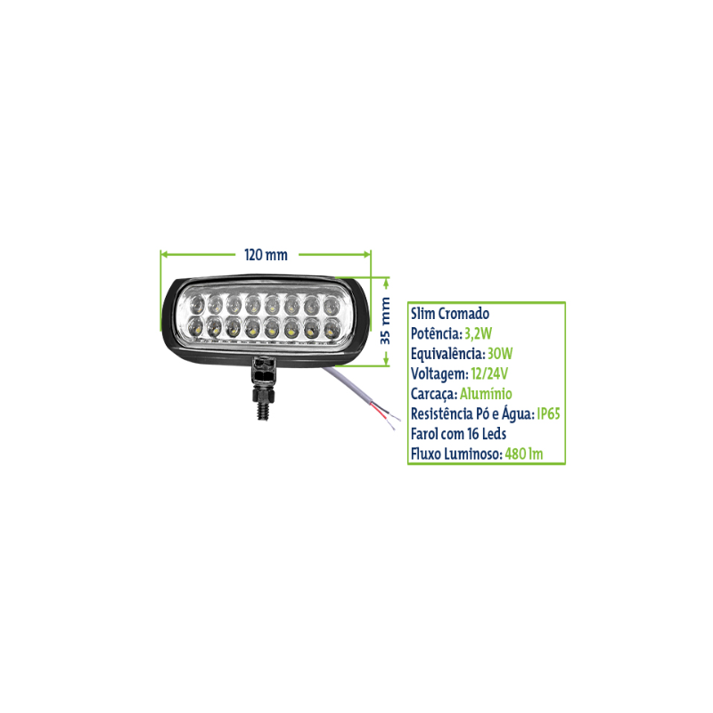 Farol de Milha Auxiliar 16 Led 6500K 4