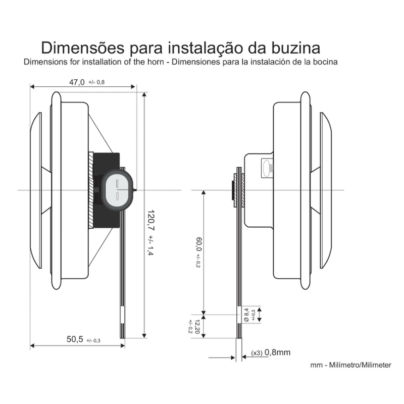 buzina individual 350hz 12v sprinter som mercedes 7