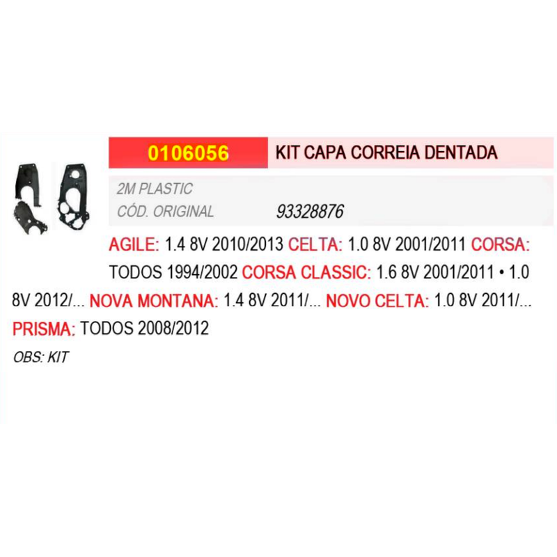 kit capa tampa protetora correia dentada agile celta corsa prisma 0106056 2mplastic 93328876