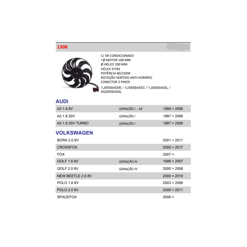 eletroventilador ventoinha a3 golf polo fox 1308 ymax 1j0959455c 4